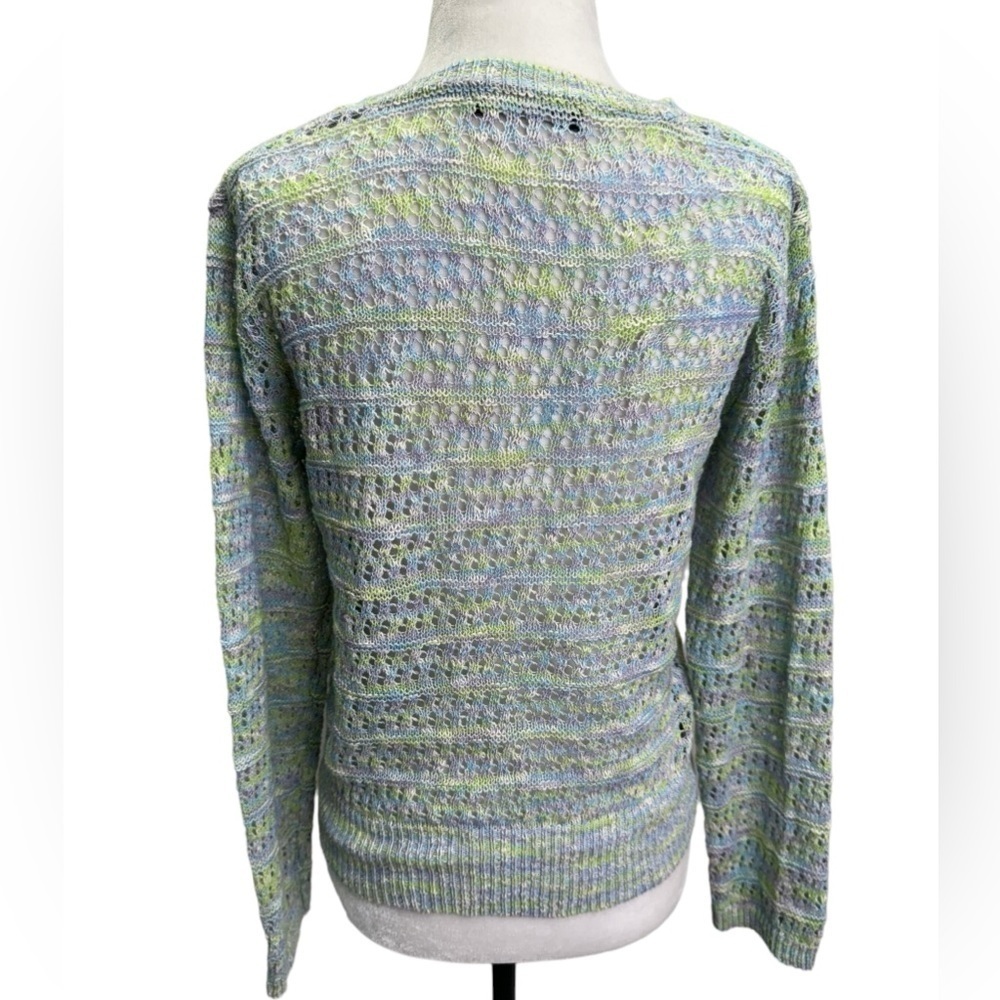 Black Tape Open-Stitch Green Blue Pullover Crew Neck Sweater Size S - Picture 8 of 12